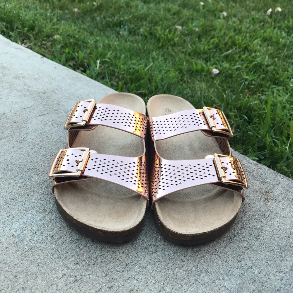 RoseGold Double Buckle Footbed Slides Sandals✨ - Picture 6 of 6